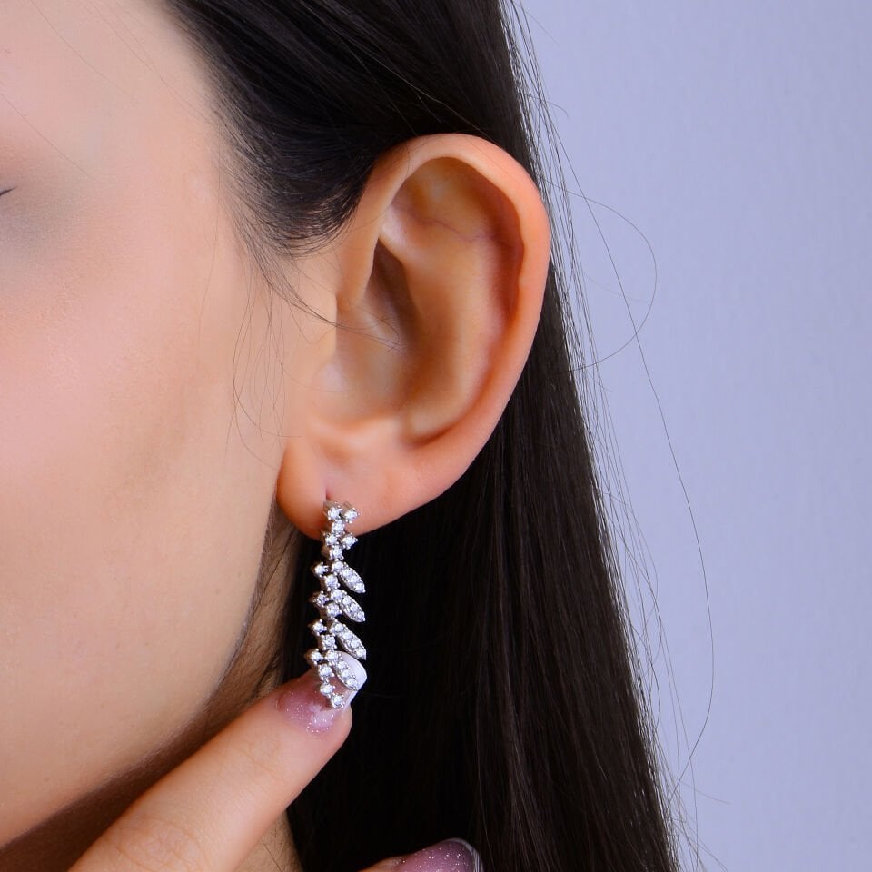 925 Ayar Gümüş Pırlanta Montür Buğday Modeli Çift Salkım Su Yolu Set