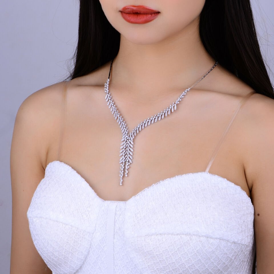 925 Ayar Gümüş Pırlanta Montür Buğday Modeli Çift Salkım Su Yolu Set