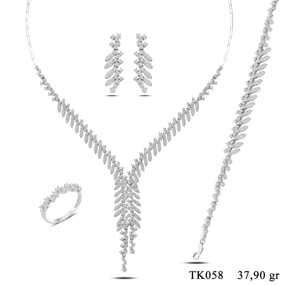 925 Ayar Gümüş Pırlanta Montür Buğday Modeli Çift Salkım Su Yolu Set