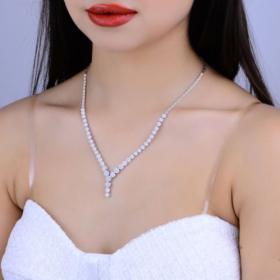 BARIŞ TAKI 925 Ayar Gümüş Pırlanta Montürlü Salkım Su Yolu Set