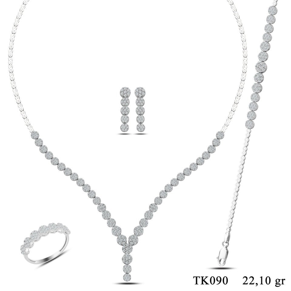 BARIŞ TAKI 925 Ayar Gümüş Pırlanta Montürlü Salkım Su Yolu Set