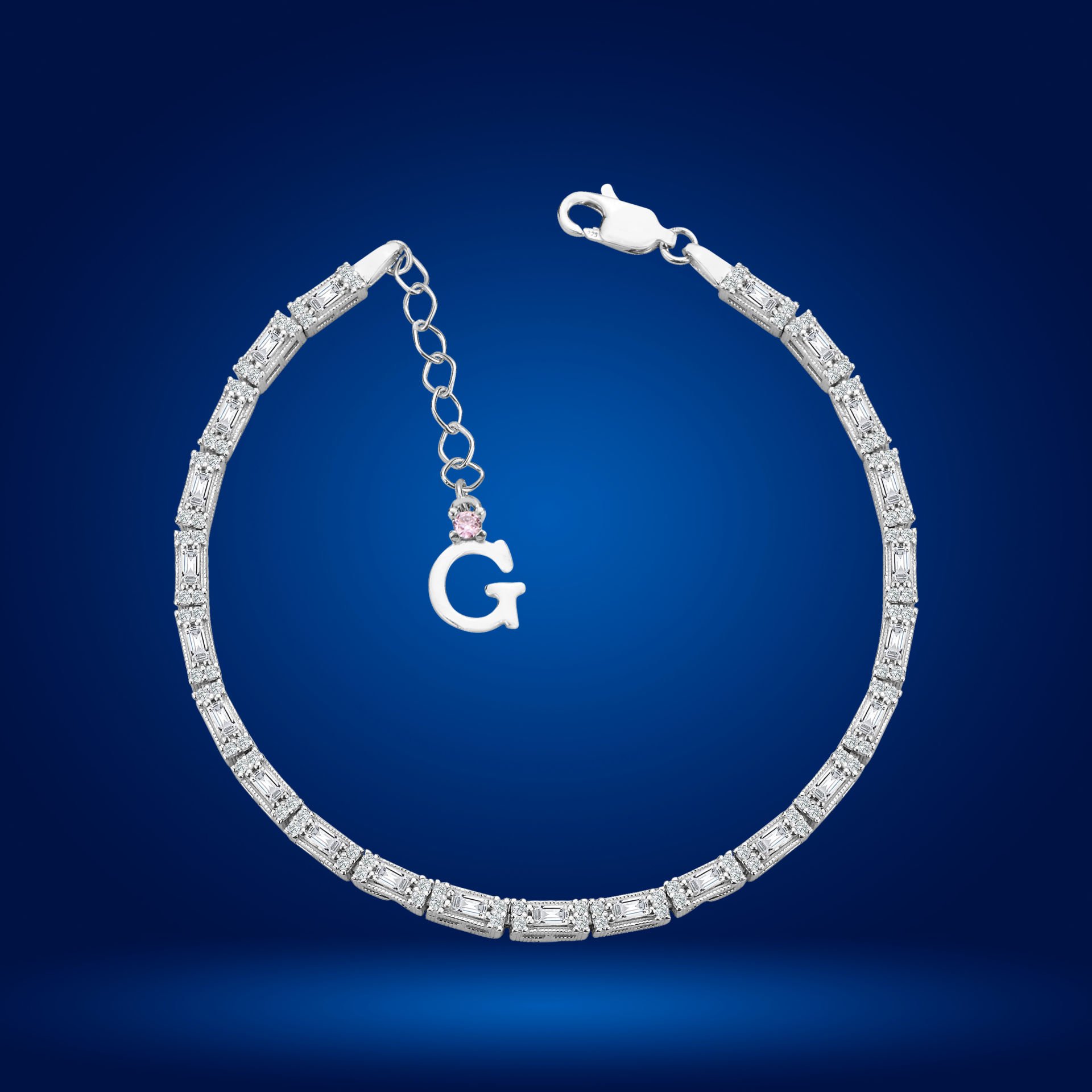 925 Ayar Gümüş Ful İnce Baget Zincir Harfli Su Yolu Bileklik G