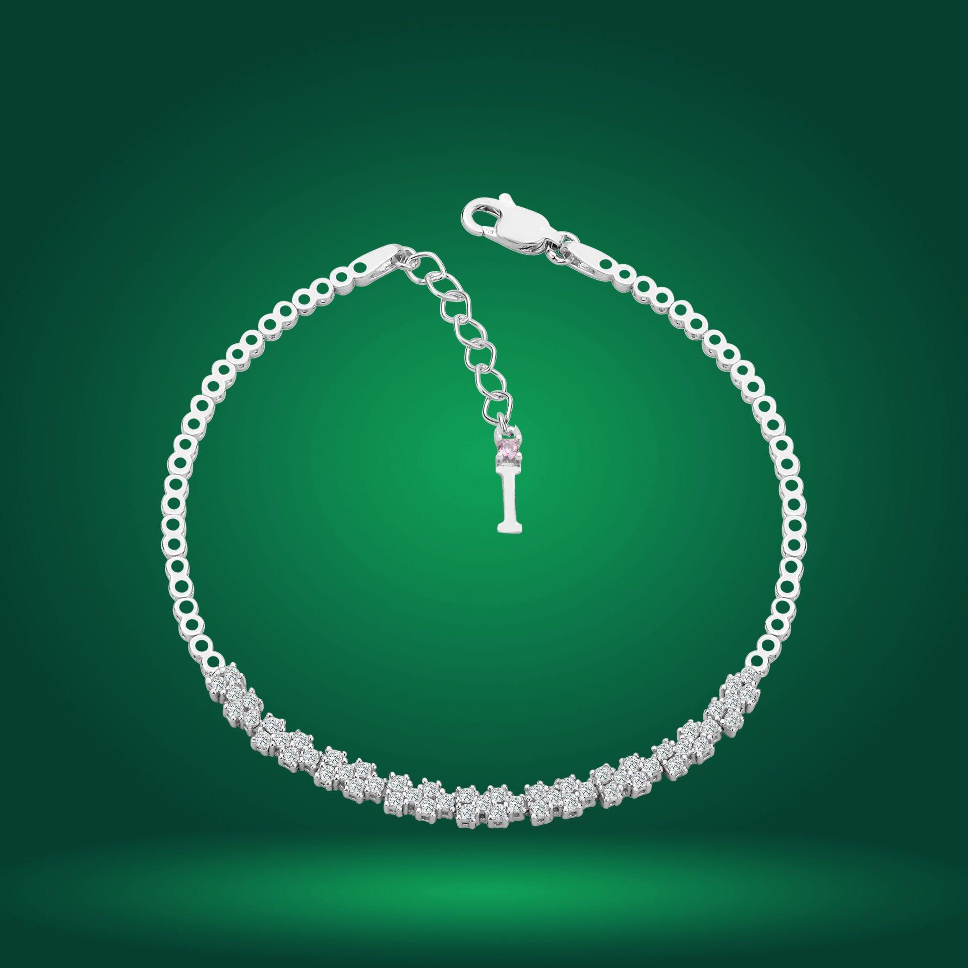 925 Ayar Gümüş Pırlanta Montür Zincir Harfli Su Yolu Bileklik I