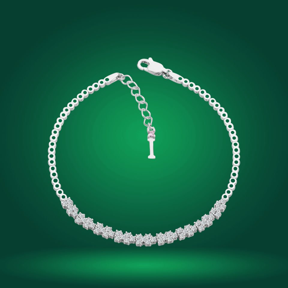 925 Ayar Gümüş Pırlanta Montür Zincir Harfli Su Yolu Bileklik I