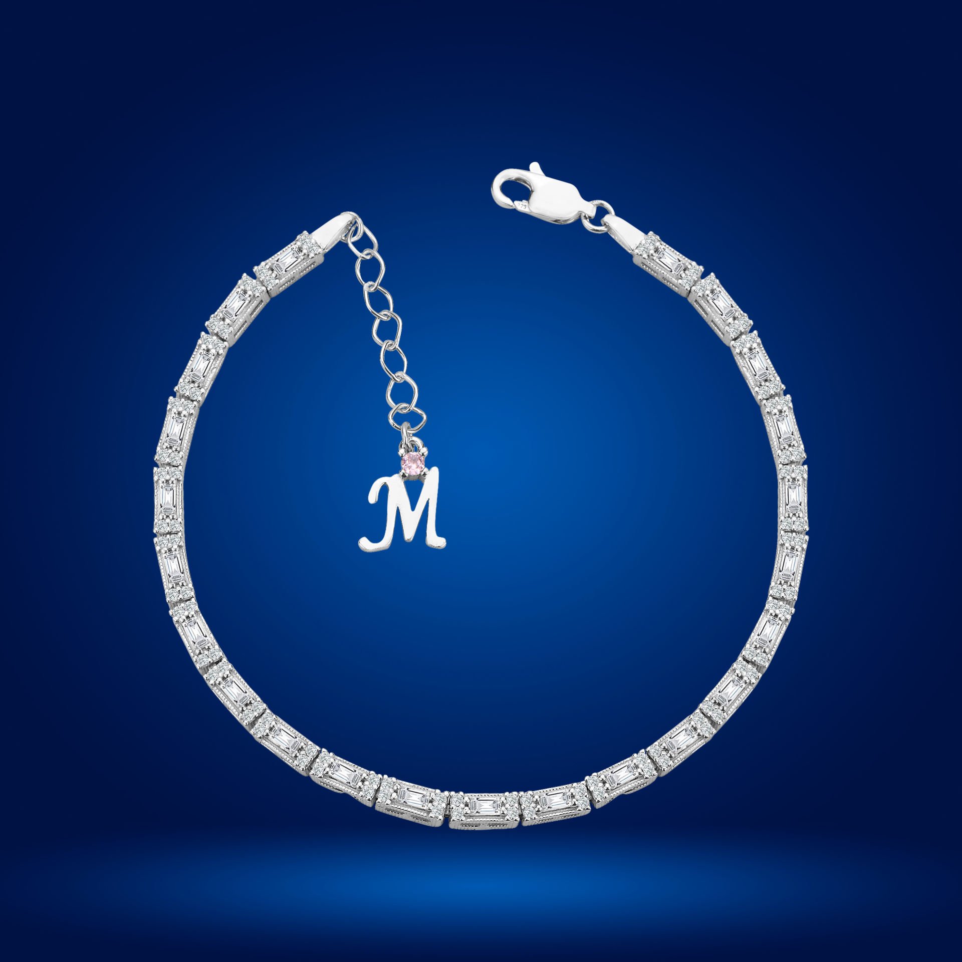 925 Ayar Gümüş Ful İnce Baget Zincir Harfli Su Yolu Bileklik M