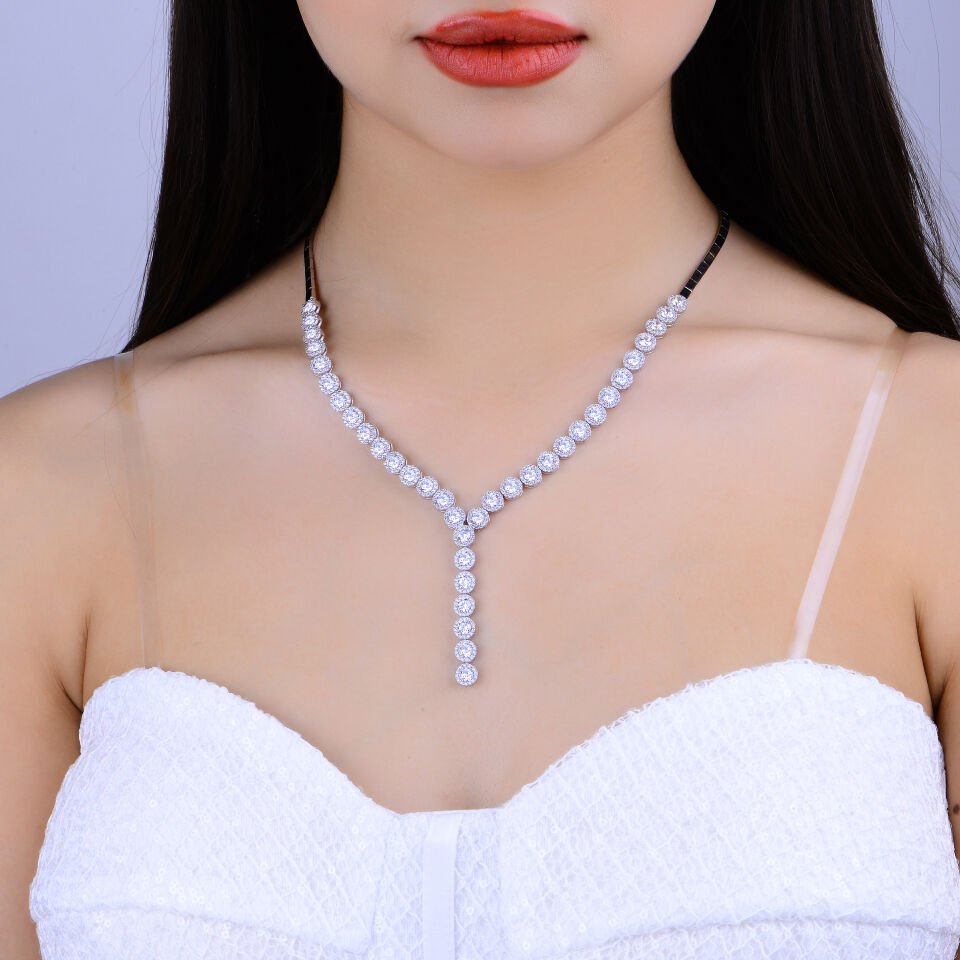 925 Ayar Gümüş 4 MM Taşlı Pırlanta Montür Salkım Su Yolu Set