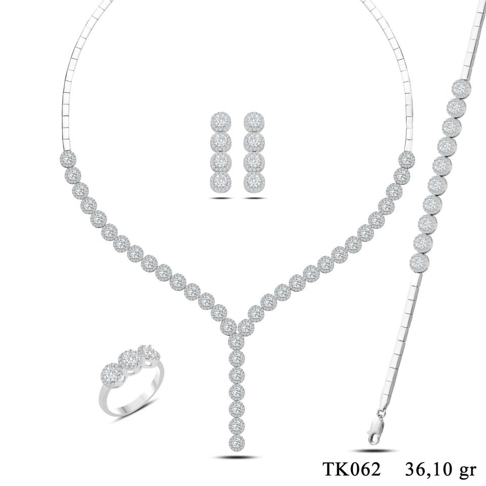 925 Ayar Gümüş 4 MM Taşlı Pırlanta Montür Salkım Su Yolu Set