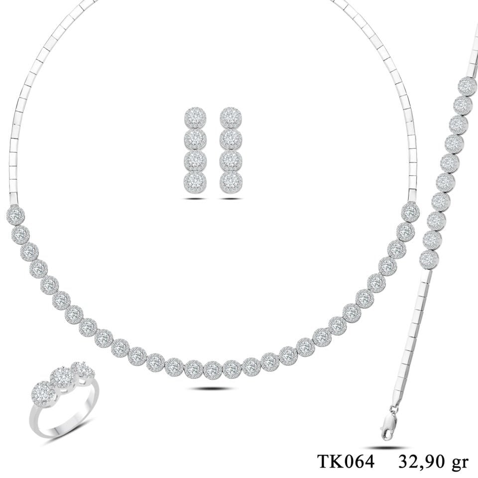 925 Ayar Gümüş 4 MM Taşlı Pırlanta Montür Tam Tur Su Yolu Set