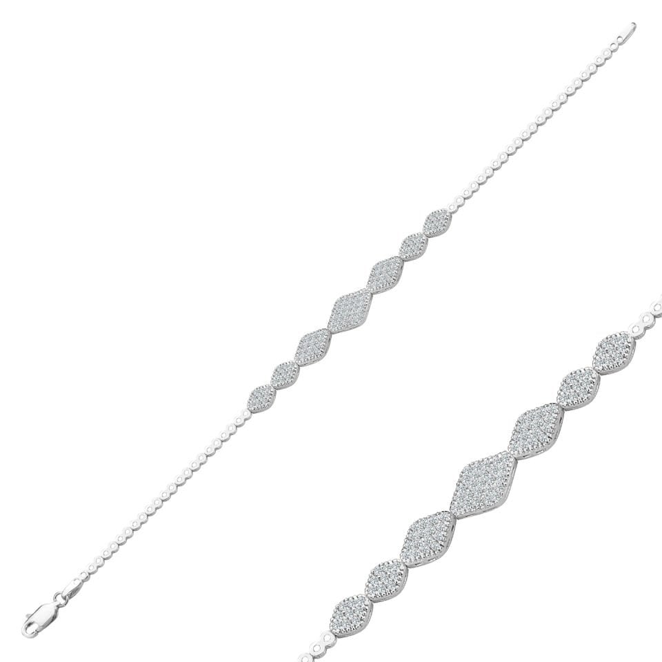 925 Ayar Gümüş Baklava Dilimli Zincir Harfli Su Yolu Bileklik