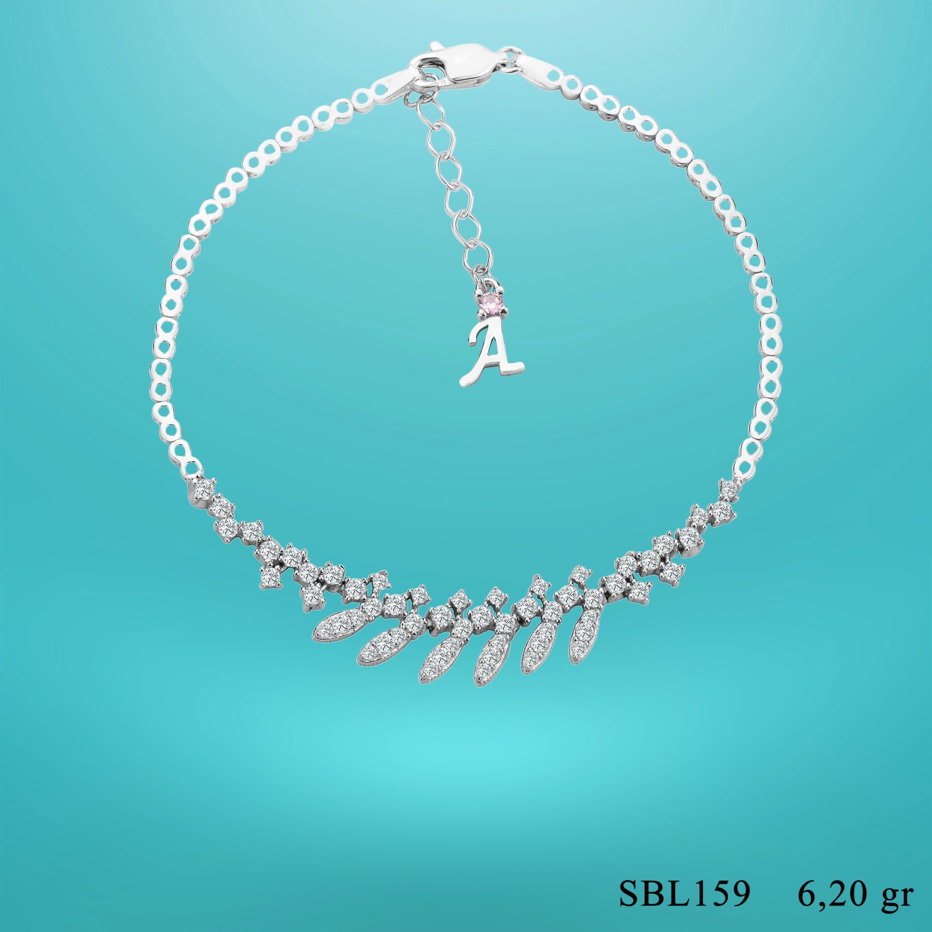 925 Ayar Gümüş Buğday Model Zincir Harfli Su Yolu Bileklik