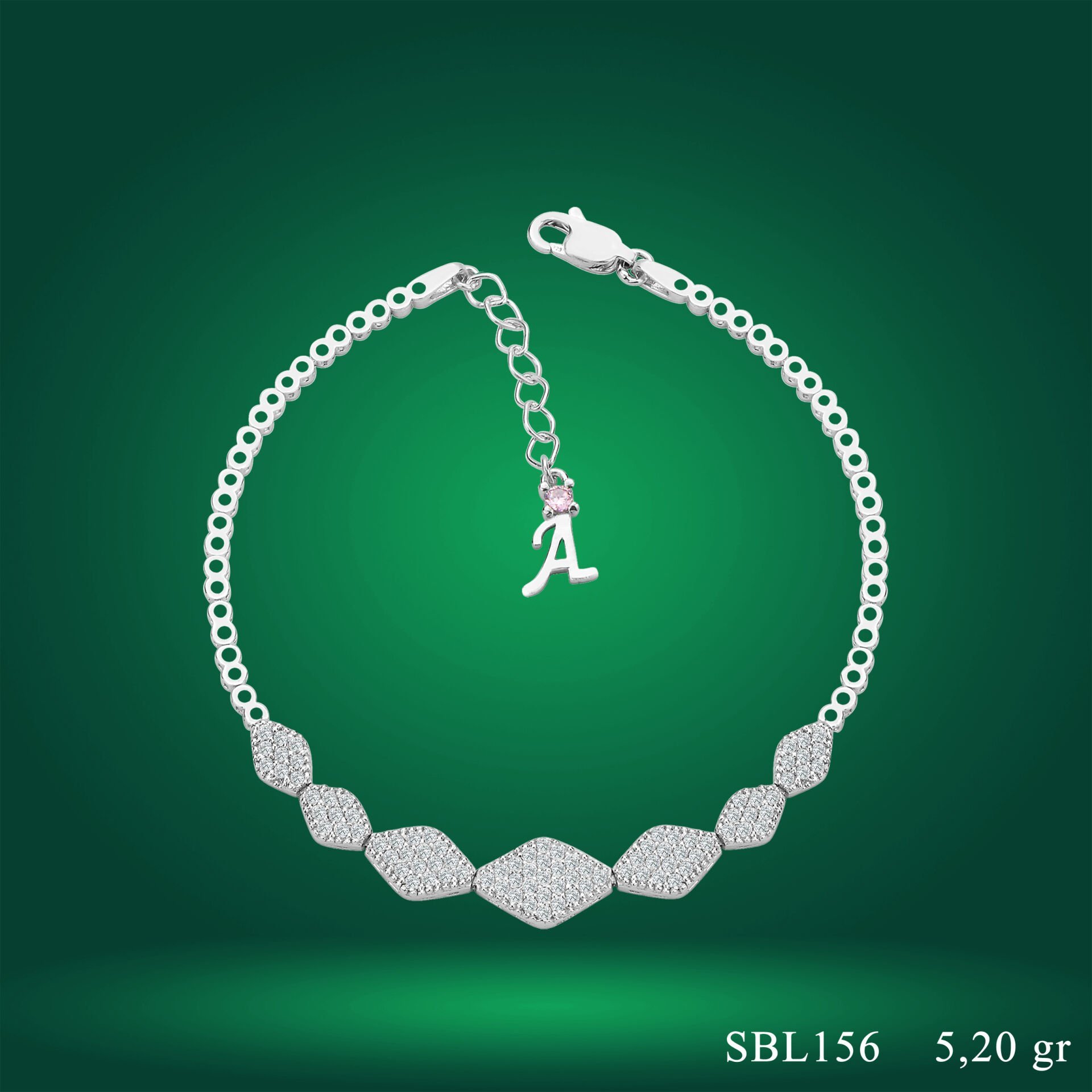 925 Ayar Gümüş Baklava Dilimli Zincir Harfli Su Yolu Bileklik