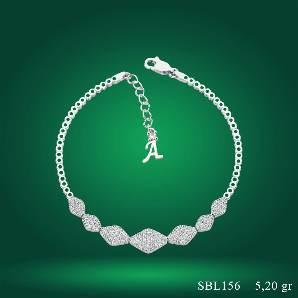 925 Ayar Gümüş Baklava Dilimli Zincir Harfli Su Yolu Bileklik
