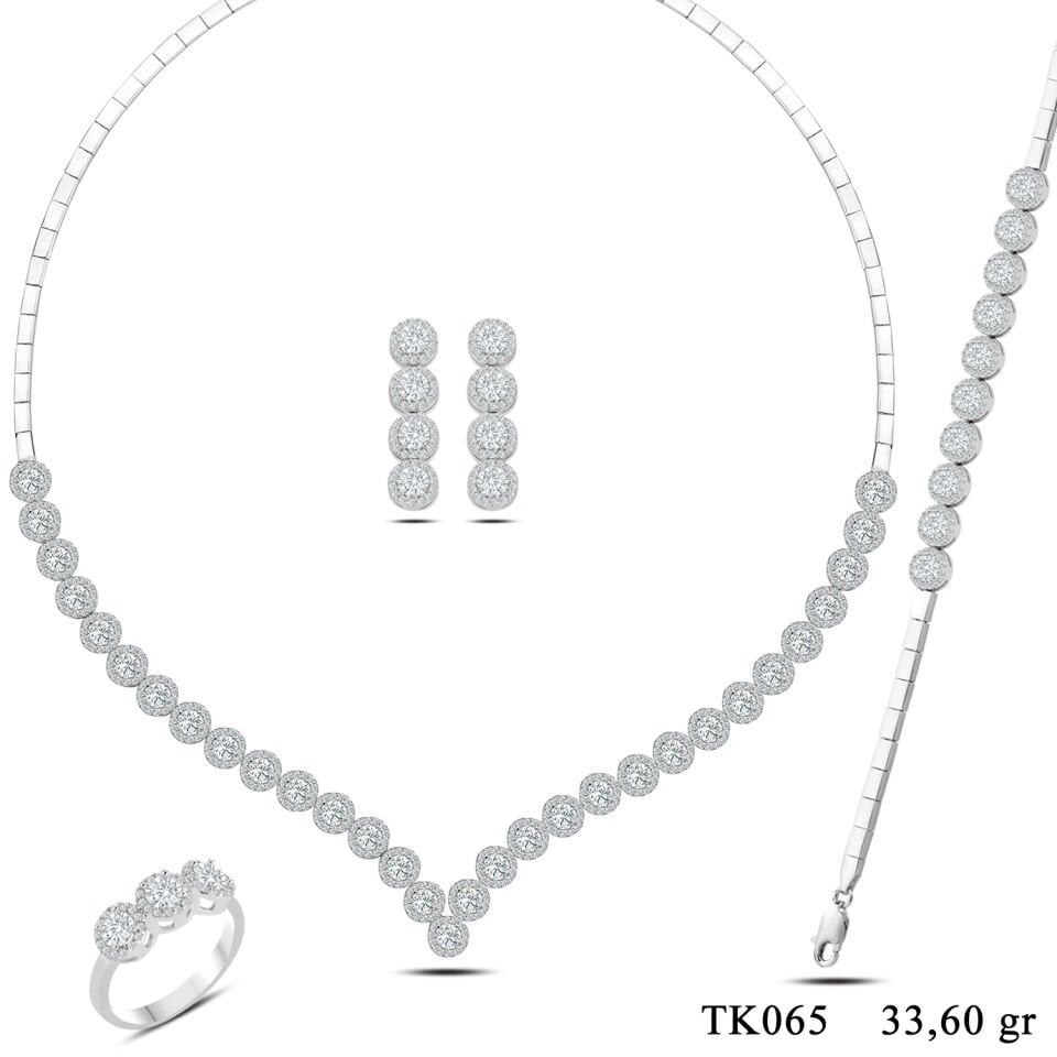 925 Ayar Gümüş 4 MM Taşlı Pırlanta Montür V Model Su Yolu Set