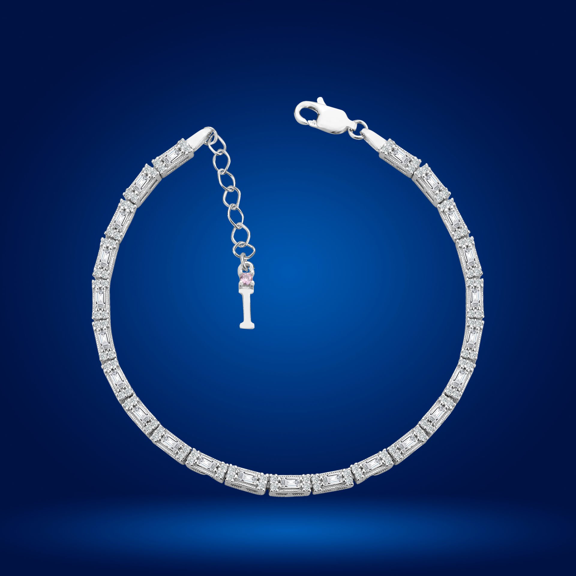 925 Ayar Gümüş Ful İnce Baget Zincir Harfli Su Yolu Bileklik İ