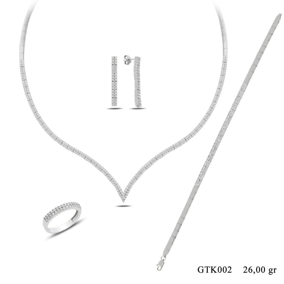 925 Ayar Gümüş 2 Sıra V Model Su Yolu Set