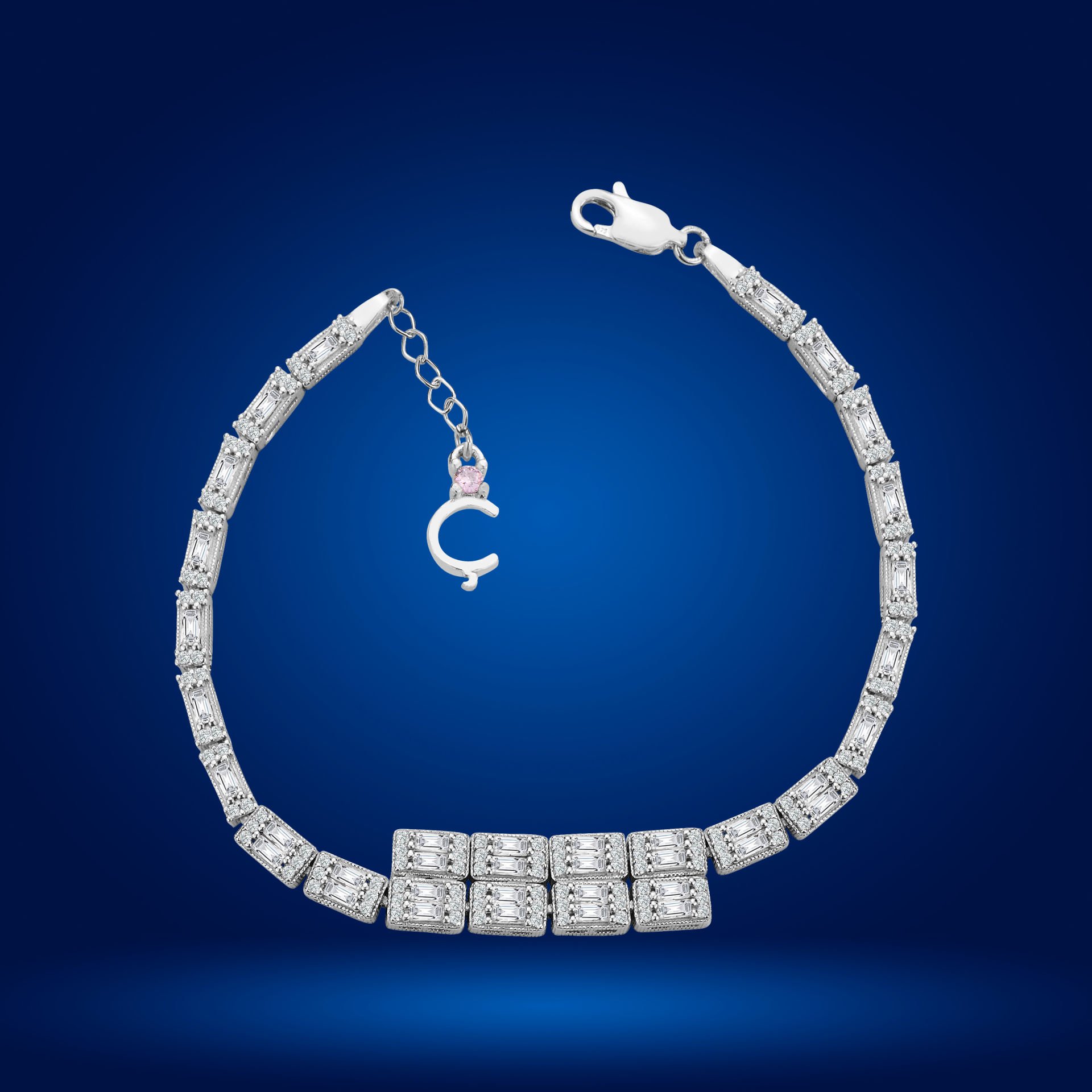 925 Ayar Gümüş Ful Baget Zincir Harfli Su Yolu Bileklik Ç