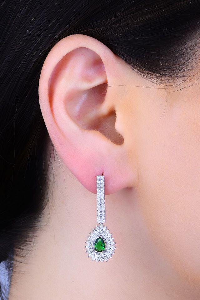 925 Ayar Gümüş 2 Sıra Yeşil V Hürrem Model Su Yolu Set