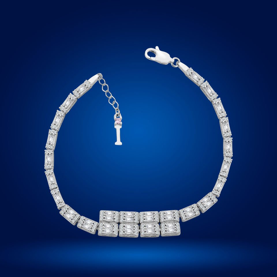 925 Ayar Gümüş Ful Baget Zincir Harfli Su Yolu Bileklik I