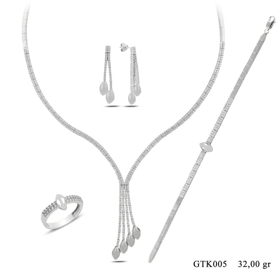 925 Ayar Gümüş 2 Sıra Salkım Düz Mekik Su Yolu Set