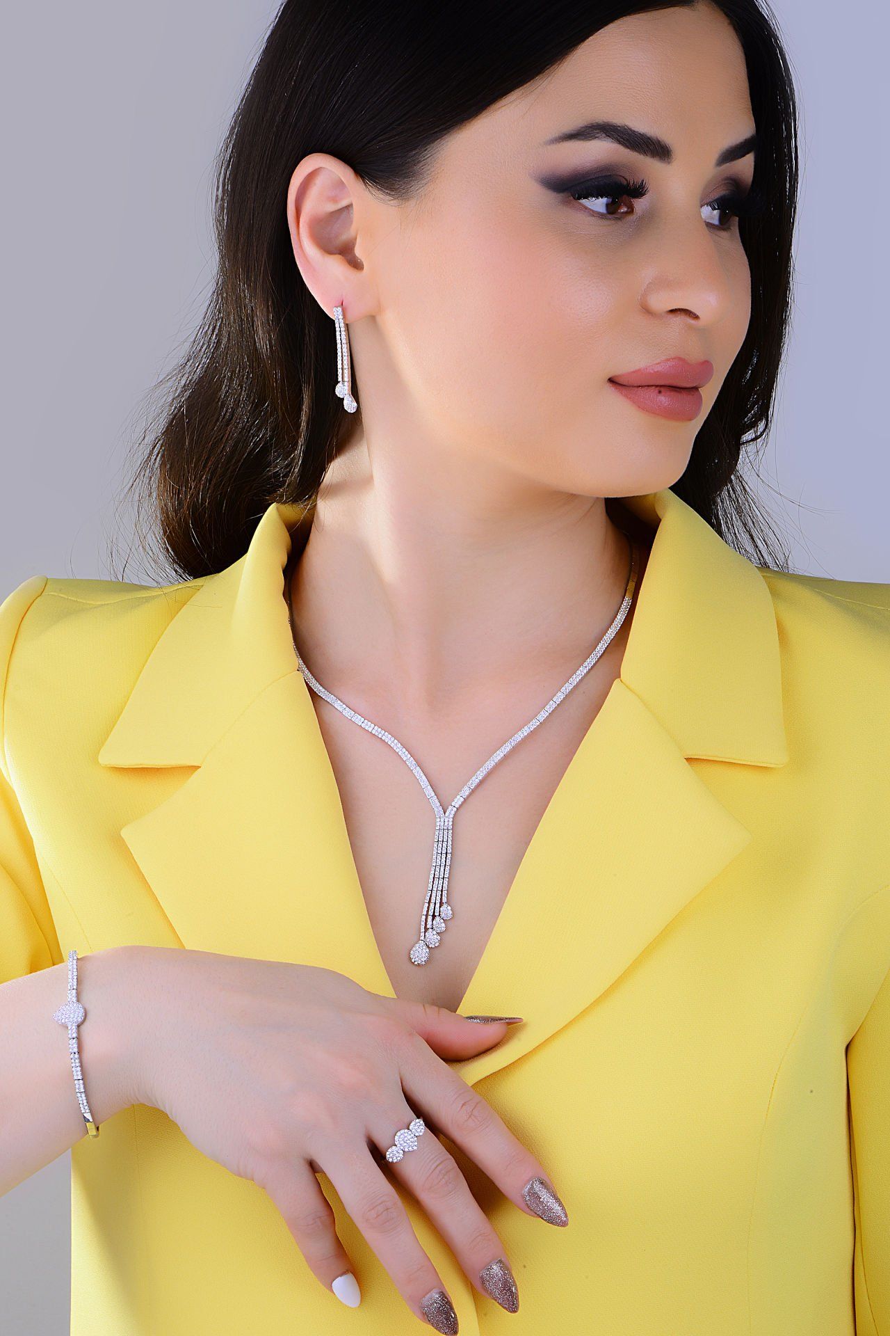 925 Ayar Gümüş 2 Sıra Salkım Su Yolu Set