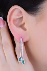 925 Ayar Gümüş 2 Sıra Salkım Mekik Zümrüt Yeşili Taşlı Su Yolu Set