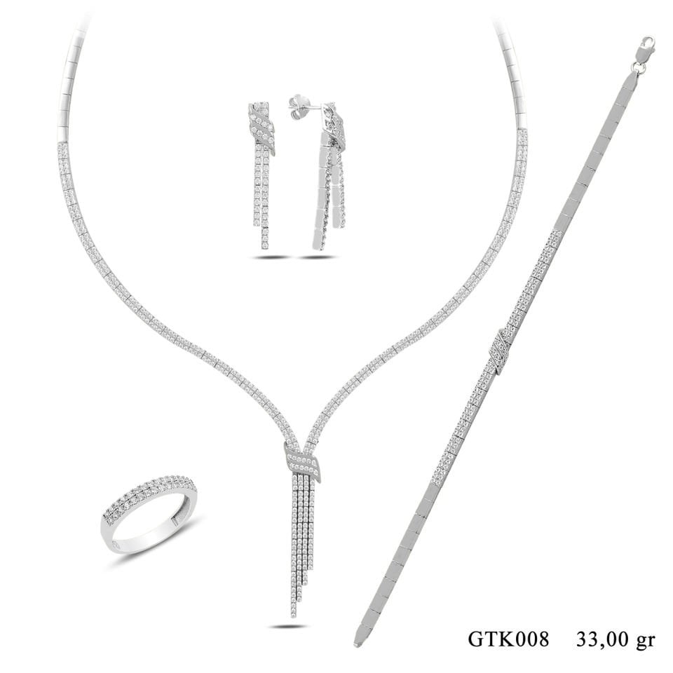 925 Ayar Gümüş 2 Sıra Salkım Kemerli Su Yolu Set