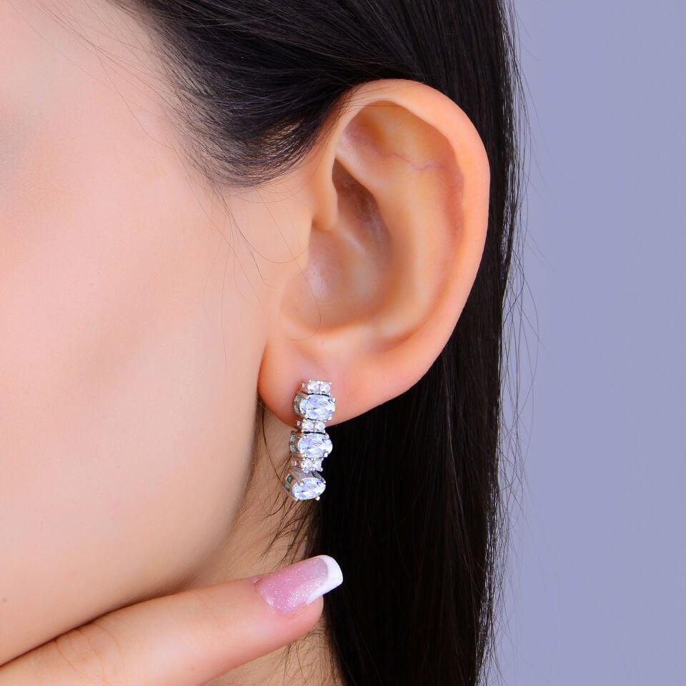 925 Ayar Gümüş 6/4 MM Zümrüt Yeşili Taşlı Tam Tur Su Yolu Set BEYAZ