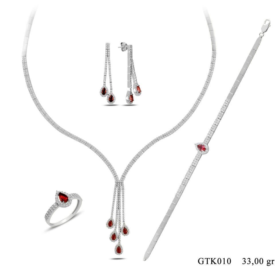 925 Ayar Gümüş 2 Sıra Salkım Damla Taş Su Yolu Set