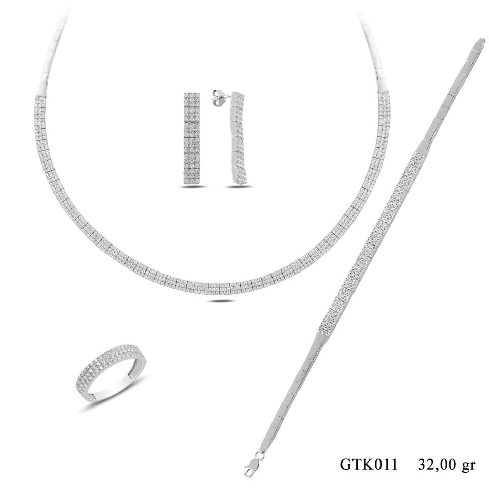 925 Ayar Gümüş 3 Sıra Tam Tur Su Yolu Set