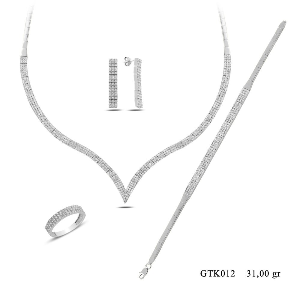 925 Ayar Gümüş 3 Sıra V Model Su Yolu Özel Gün Seti