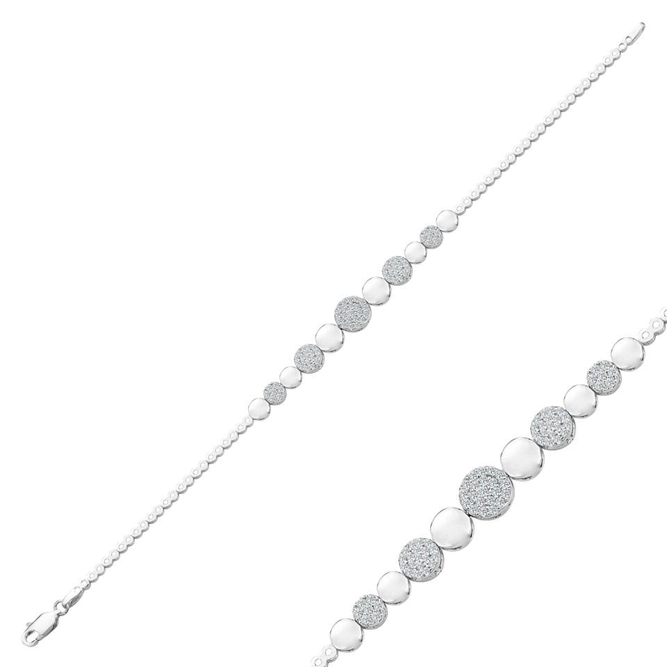 925 Ayar Gümüş Pırlanta Montürlü Zincir Harfli Su Yolu Bileklik