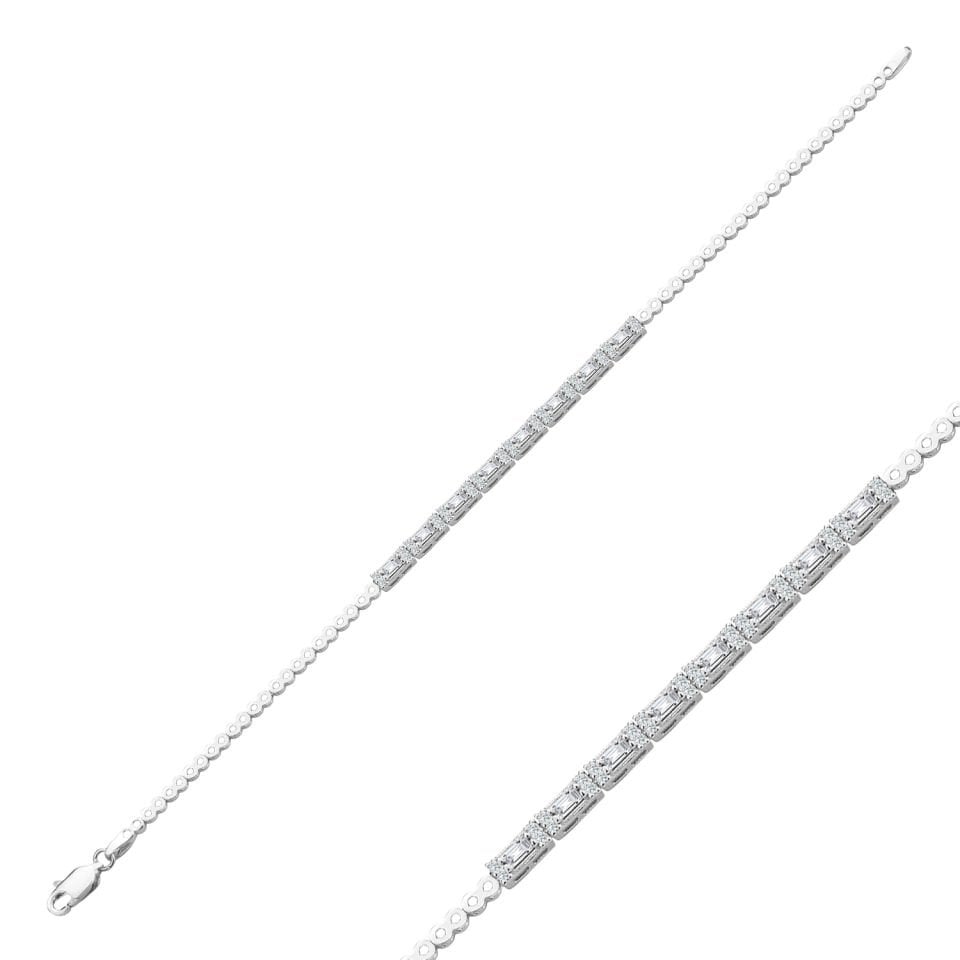 925 Ayar Gümüş İnce Baget Model Zincir Harfli Su Yolu Bileklik