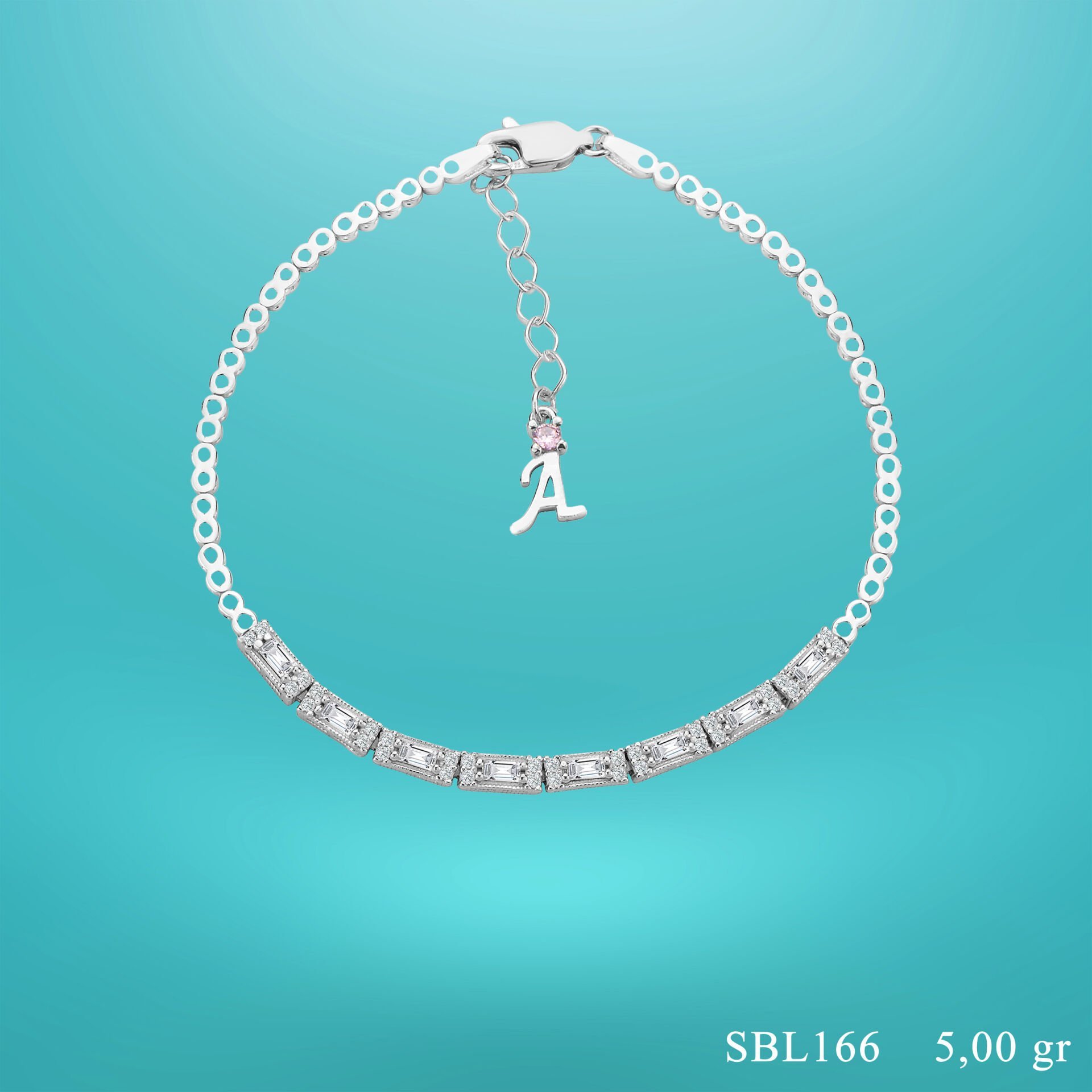 925 Ayar Gümüş İnce Baget Model Zincir Harfli Su Yolu Bileklik