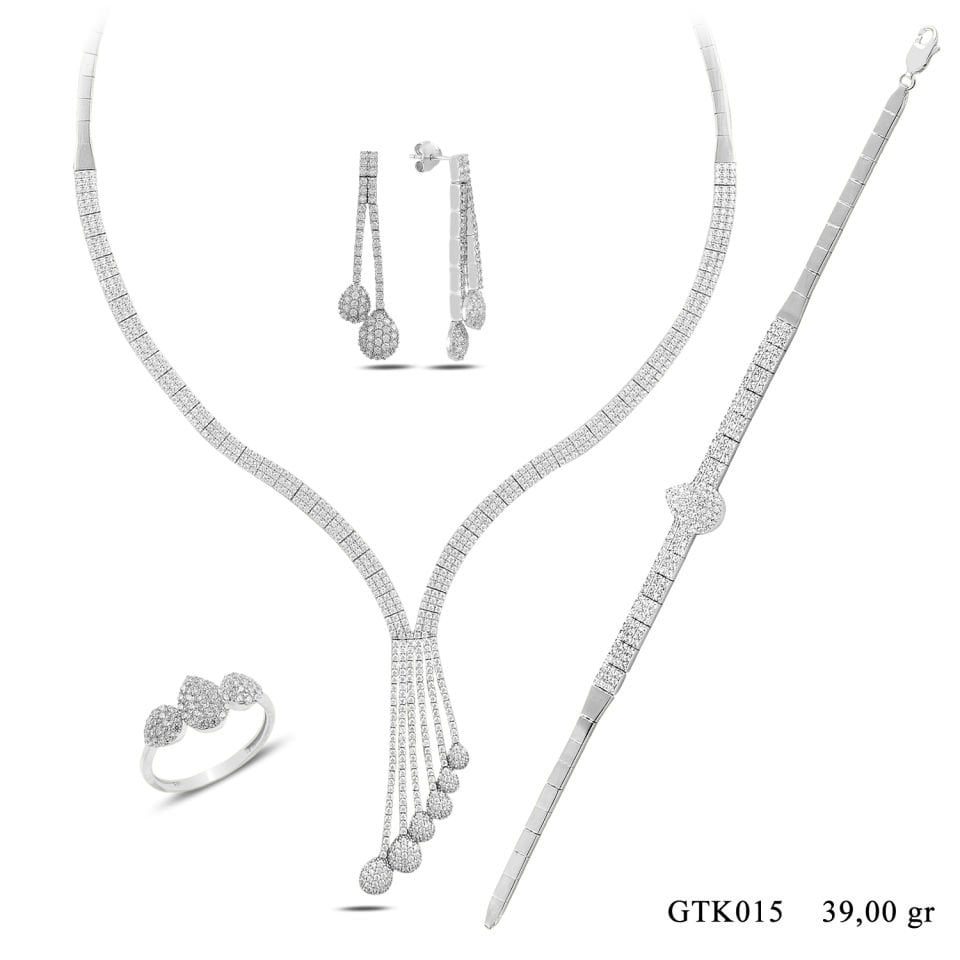 925 Ayar Gümüş 3 Sıra Salkım Su Yolu Set