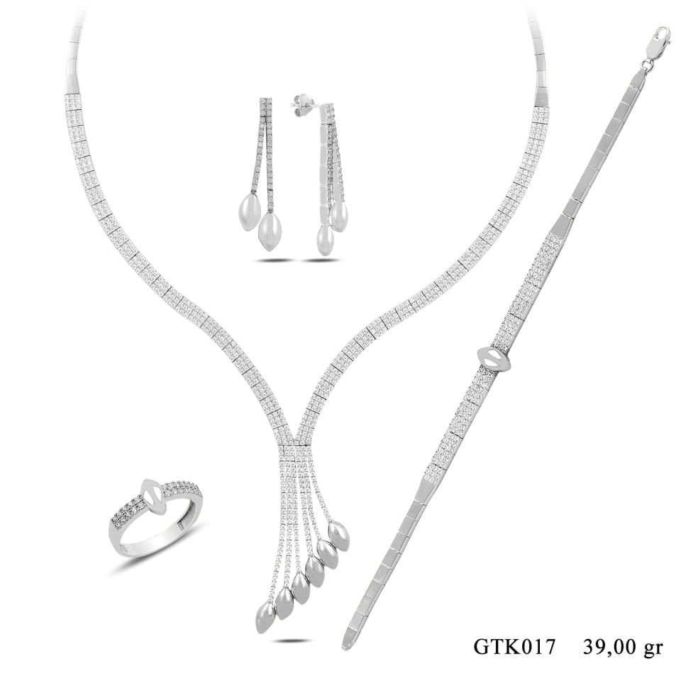 925 Ayar Gümüş 3 Sıra Salkım Düz Mekik Su Yolu Set