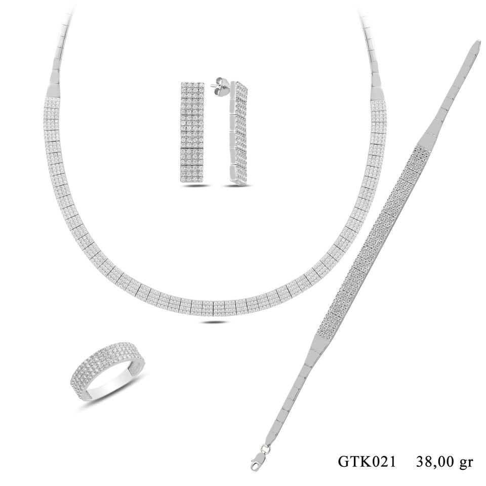 925 Ayar Gümüş 4 Sıra Tam Tur Su Yolu Set