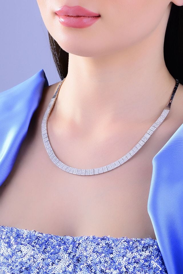 925 Ayar Gümüş 4 Sıra Tam Tur Su Yolu Set