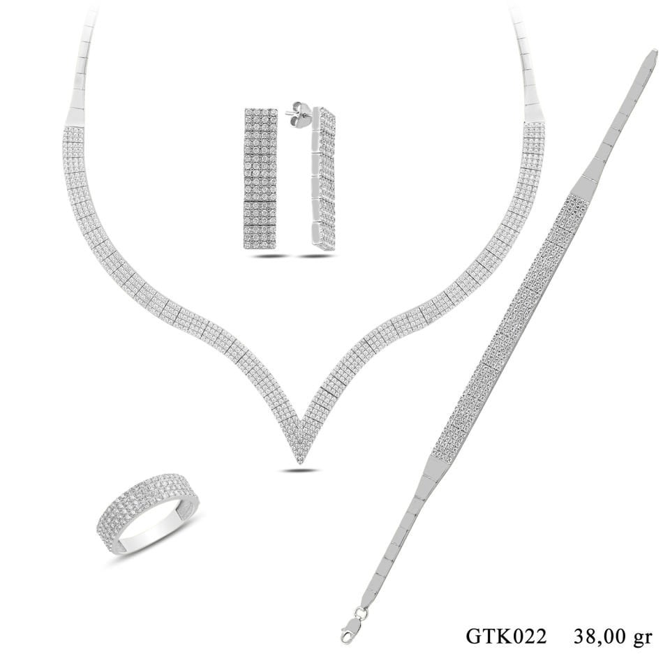 925 Ayar Gümüş 4 Sıra V Model Su Yolu Set