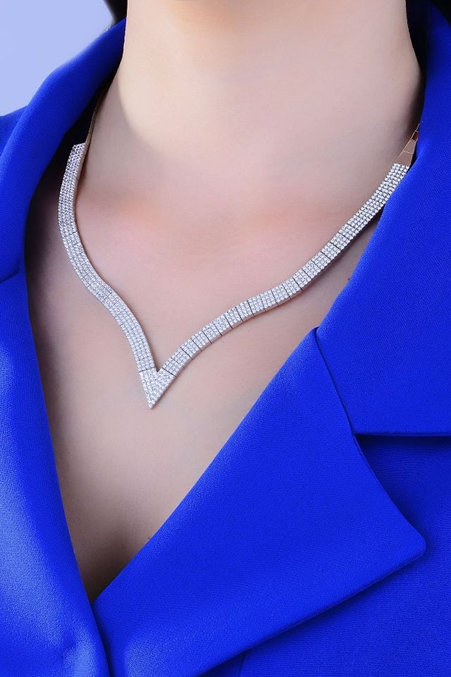 925 Ayar Gümüş 4 Sıra V Model Su Yolu Set