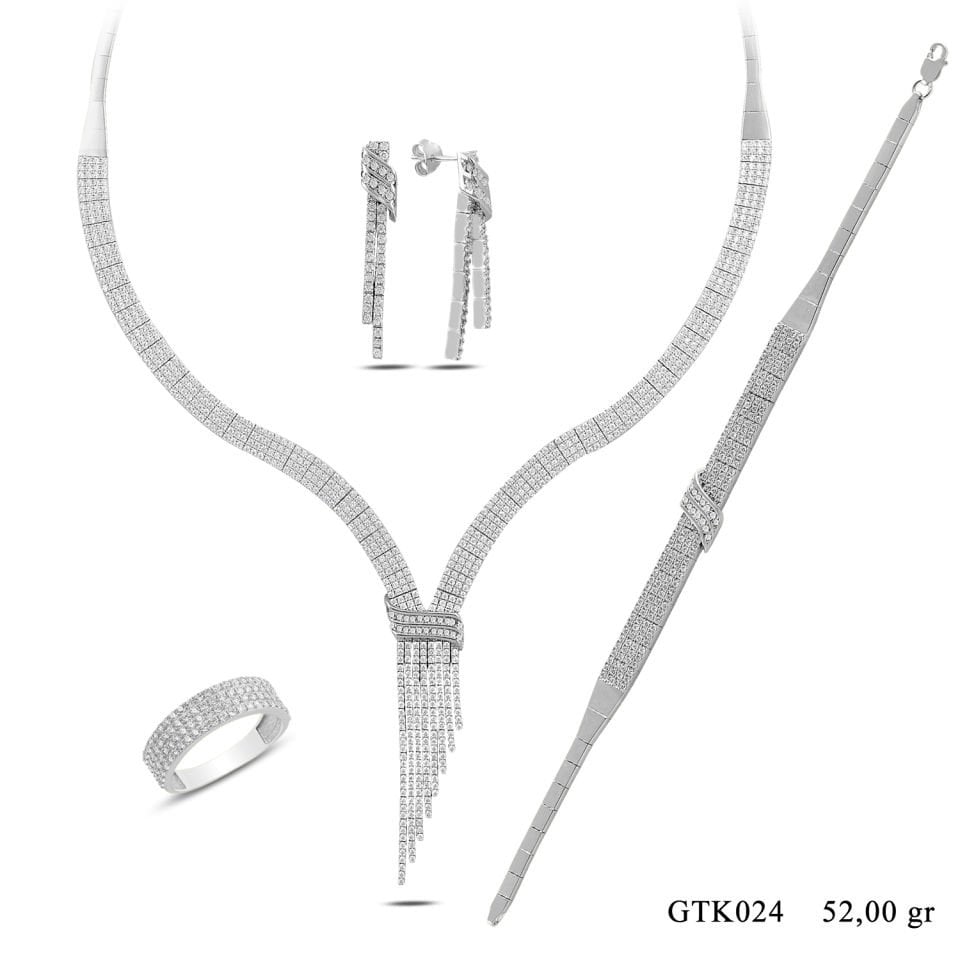 925 Ayar Gümüş 4 Sıra Salkım Kemerli Su Yolu Set