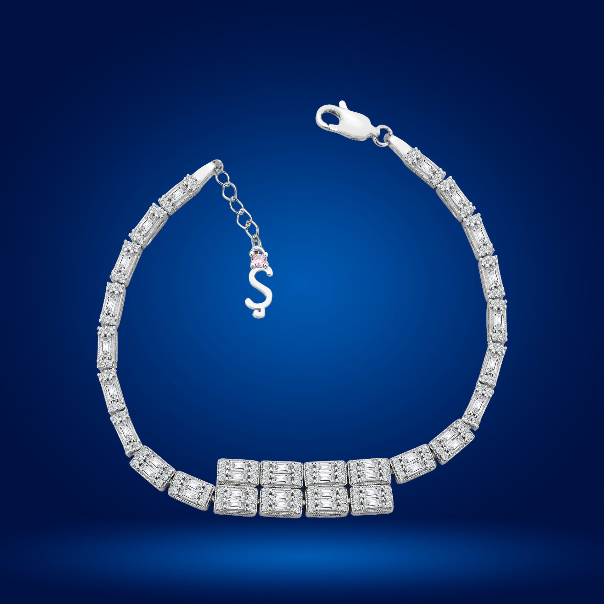 925 Ayar Gümüş Ful Baget Zincir Harfli Su Yolu Bileklik Ş