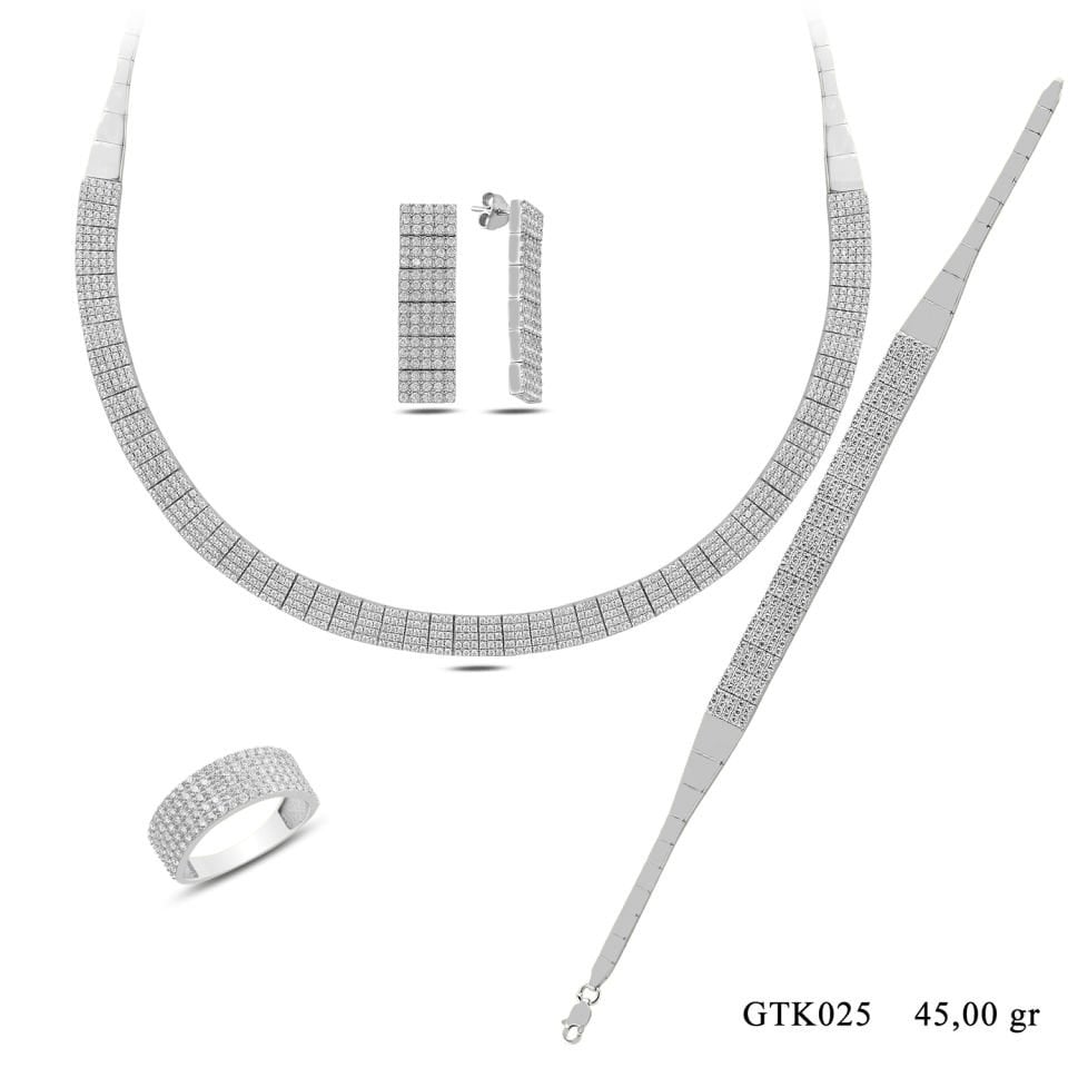 925 Ayar Gümüş 5 Sıra Tam Tur Su Yolu Set