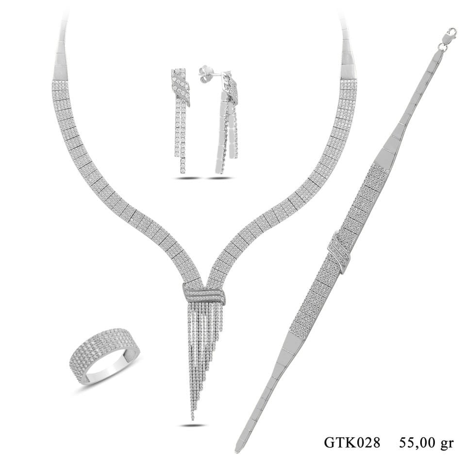 925 Ayar Gümüş 5 Sıra Salkım Kemerli Su Yolu Set
