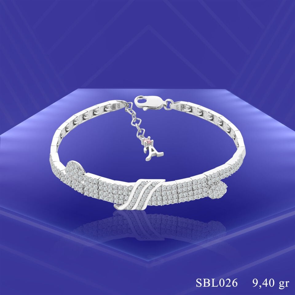 925 Ayar Gümüş 2 Sıra Böcek Kemer Harfli Su Yolu Bileklik