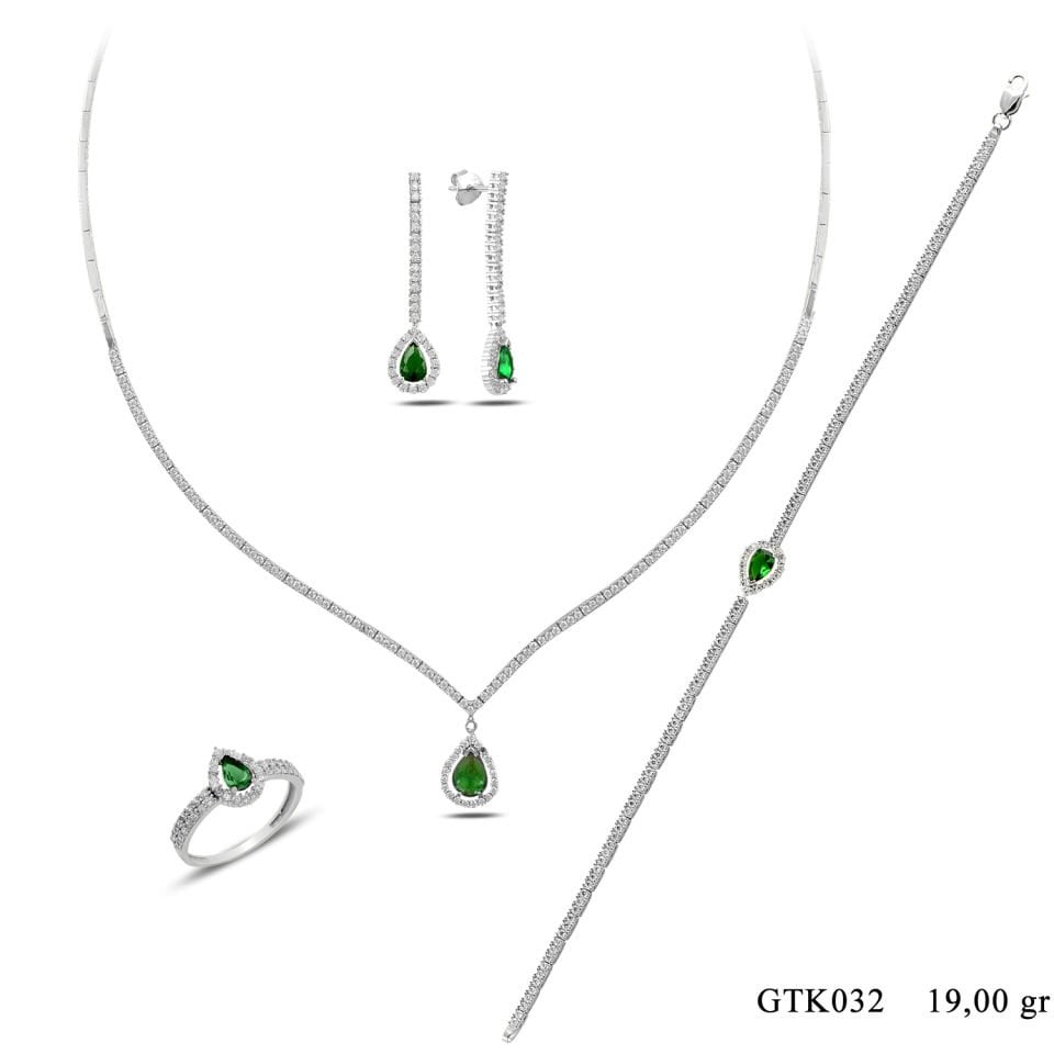 BARIŞ TAKI 925 Ayar Gümüş V Damla Model Su Yolu Set