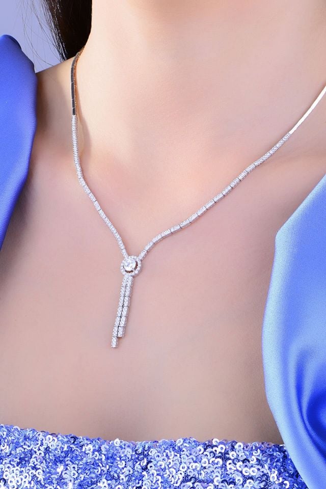 BARIŞ TAKI 925 Ayar Gümüş Salkım Tek Taş Su Yolu Set