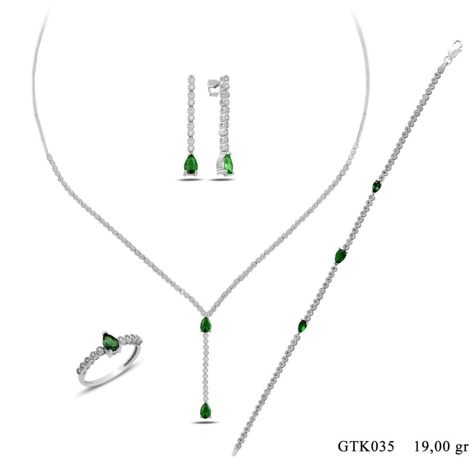 BARIŞ TAKI 925 Ayar Gümüş Salkım Damla Taş Su Yolu Set