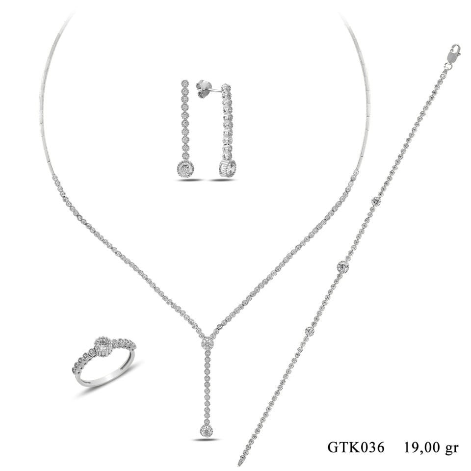 925 Ayar Gümüş Salkım Tek Taş Su Yolu Set