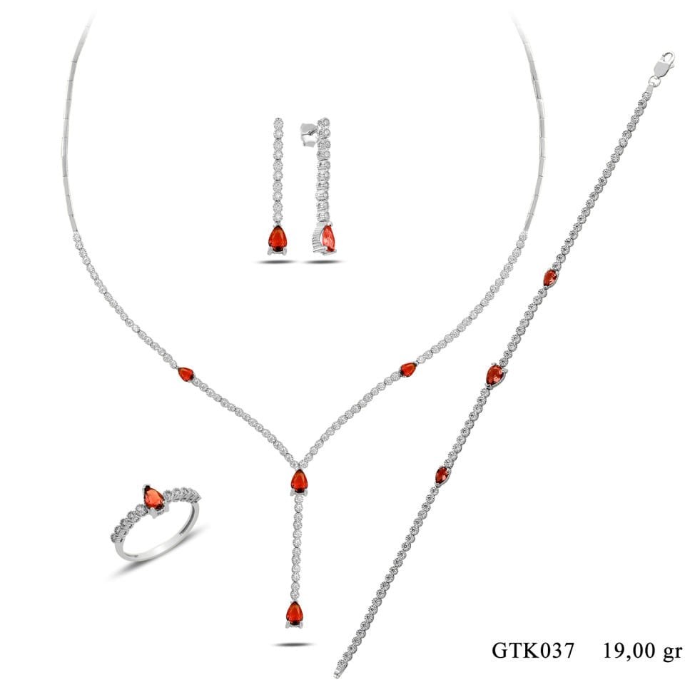 BARIŞ TAKI 925 Ayar Gümüş Salkım Damla Taş Su Yolu Set