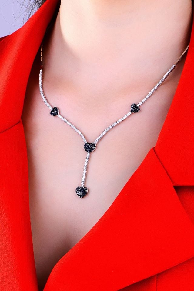 925 Ayar Gümüş Salkım Kalp Su Yolu Set